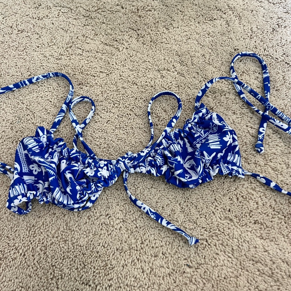 Blue and White Floral Bikini Top